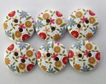 5 Wooden LARGE Funky Red Flower Buttons 40mm Sewing scrap book
