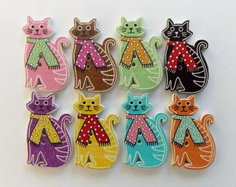 Cat Face Cat Buttons Cute Kitty Craft Embellishment Supply Unique Sewing Fasteners Grab Bag Kitten Buttons Flatback Wooden Buttons