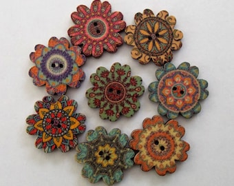 5 Wooden LARGE Funky Red Flower Buttons 40mm Sewing scrap book