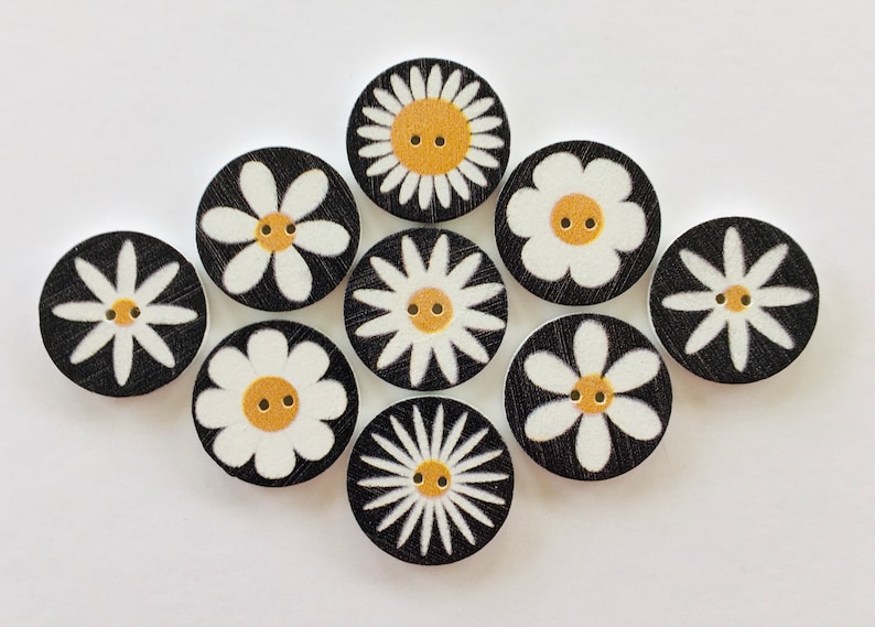 Black and White 20mm Daisy Buttons, Floral Sewing Embellishments - Etsy