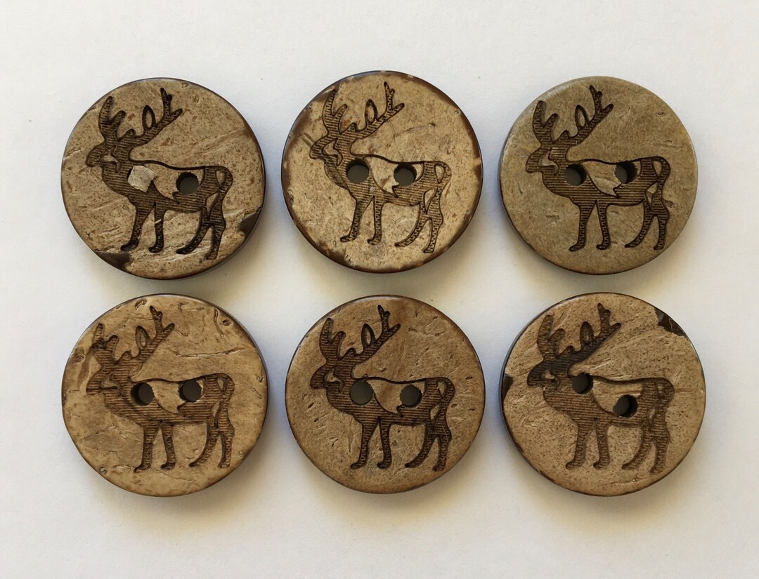 Reindeer Buttons, 18mm Buttons, Deer Buttons, Rustic Buttons, Coconut Buttons, Sewing Supplies