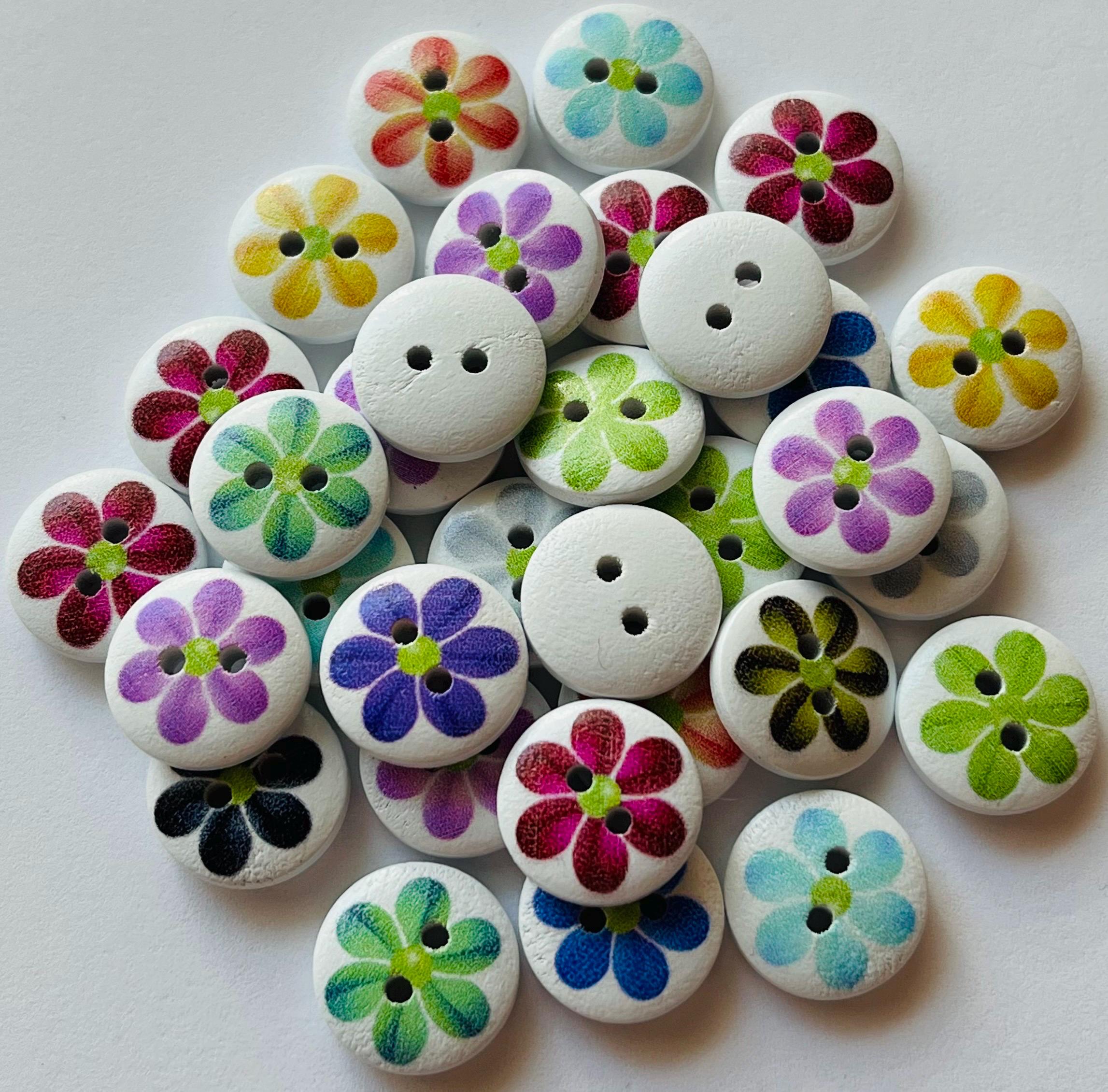 Daisy Flower Buttons, Colorful Wooden Buttons (15mm) - Etsy