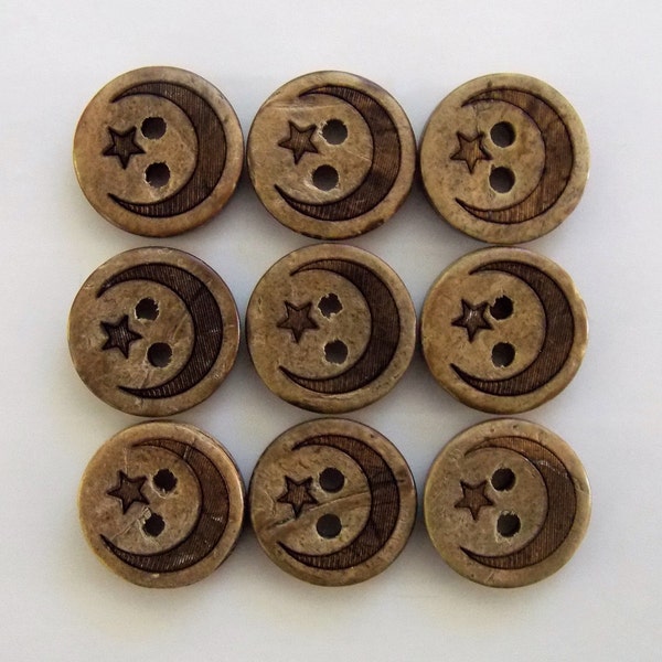 Moon Buttons, Star Buttons, Coconut Buttons, Natural Buttons, Sewing Supplies, Embellishments, Rustic Buttons, Scrapbooking, Craft Supplies