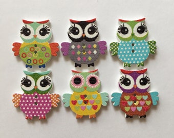 Owl Buttons, Bird Buttons, Wooden Buttons, Sewing Supplies, Embellishments