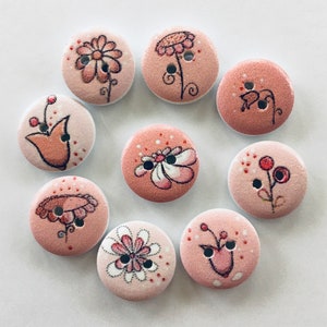 Botões de flores, botões florais de 15 mm, botões rosa, suprimentos de costura, scrapbooking, enfeites, botões de madeira, fabricação de cartões