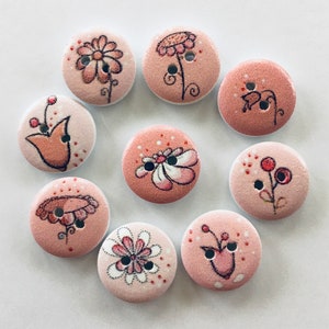 Flower Buttons, 15mm Floral Buttons, Pink Buttons, Sewing Supplies, Scrapbooking, Embellishments, Wooden Buttons, Card Making