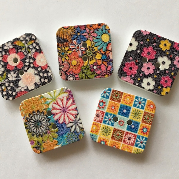 Square Buttons, Flower Buttons, Floral Buttons, Sewing Supplies, Scrapbooking, Embellishments, Decorative Buttons, Card Making