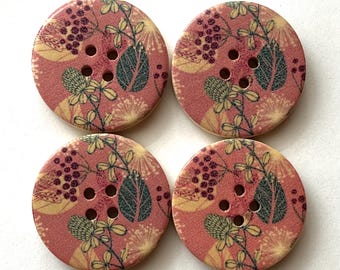 Flower Buttons, 30mm Pink Floral Buttons, Sewing Supplies, Embellishments