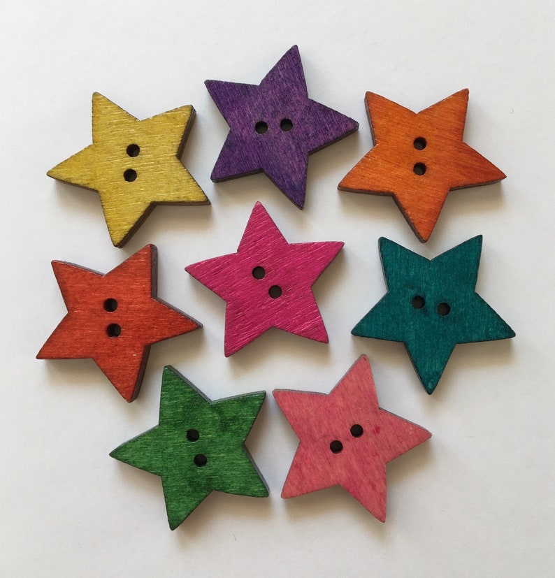 Rustic Wooden Star Buttons, Colorful Sewing Embellishments (1 Inch) - Etsy