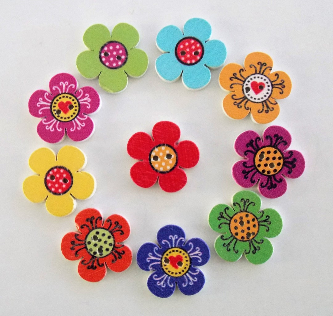 Flower Buttons, Wooden Buttons, Floral Buttons, Sewing Supplies ...