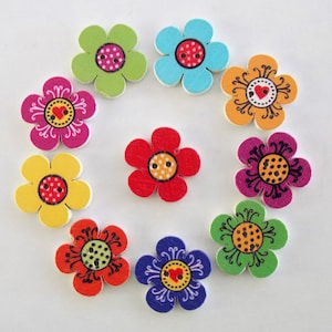 Botões de flores, botões de madeira, botões florais, suprimentos de costura, scrapbooking, enfeites, botões de 2 furos, fabricação de cartões