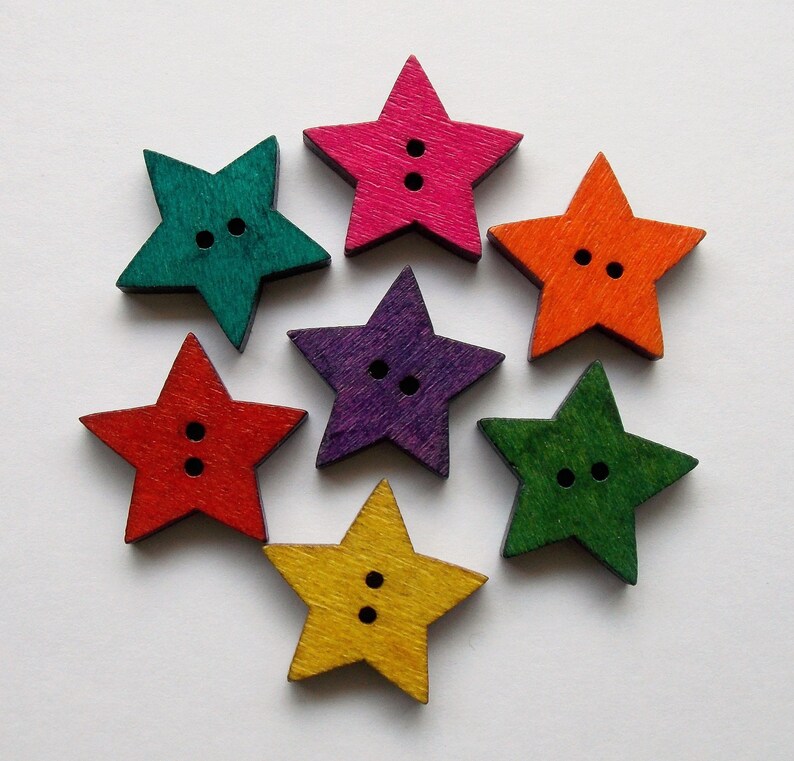 Rustic Wooden Star Buttons, Colorful Sewing Embellishments (1 Inch) - Etsy