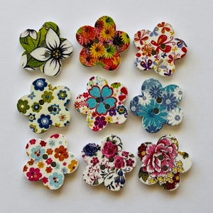Botões de flores, botões florais mistos, suprimentos de costura, scrapbooking, enfeites, botões de madeira, fabricação de cartões, botões de 18 mm