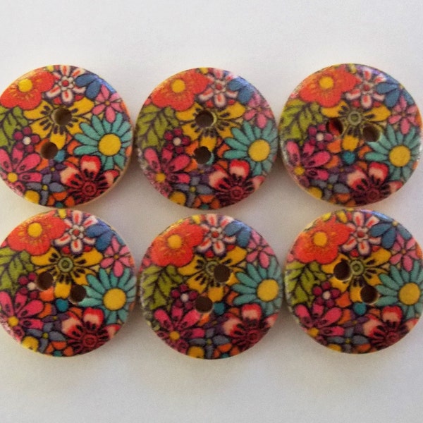 Flower Buttons, 18mm Buttons, Floral Buttons, Sewing Supplies, Scrapbooking, Embellisments, Petal Buttons, Wooden Buttons, Bright Buttons