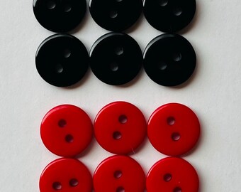 Black or Red 10mm Buttons, Resin Buttons, Sewing Supplies, Scrapbooking, Embellishments