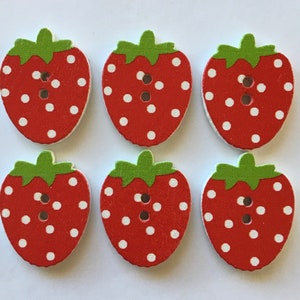 Strawberry Buttons, 16mm Buttons, Wooden Buttons, Red Buttons, Fruit Buttons, Sewing Supplies, Scrapbooking, Embellishments