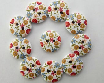 Flower Buttons, 15mm Floral Buttons, Sewing Supplies, Scrapbooking, Embellishments, Wooden Buttons, Card Making