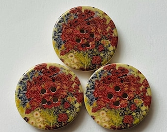 Vincent Van Gogh Poppies and Daisies design buttons, Wooden 30mm Buttons