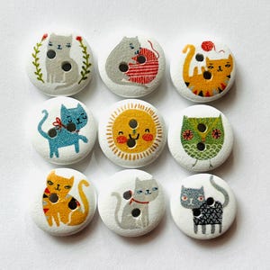 Cat Wooden Buttons, 15mm Sewing Embellishments