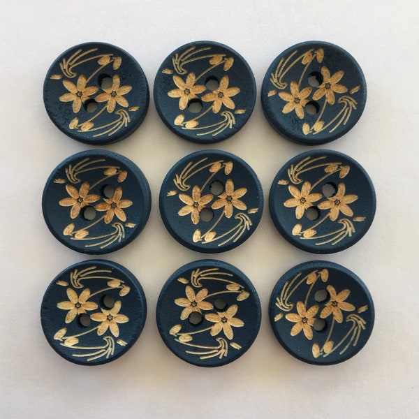 Flower Buttons, Blue Buttons, Daisy Buttons, Vintage look Buttons, 15mm Buttons, Sewing Supplies, Embellishments, Craft Supplies