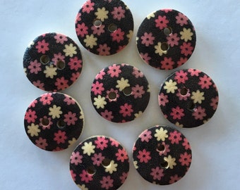 Flower Buttons, Black Buttons, Daisy Buttons, Vintage look Buttons, 15mm Buttons, Sewing Supplies, Embellishments, Craft Supplies