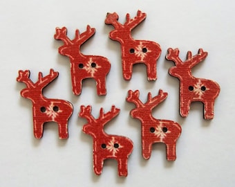 50PCs Dark Red Reindeer X-mas Wooden Button 2-hole Sewing Decoration 25x21mm 