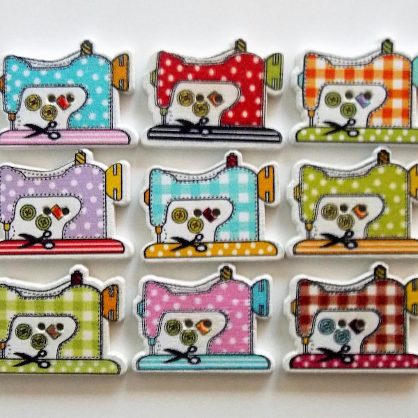 Sewing Machine Wooden Buttons, Colorful Craft Embellishments