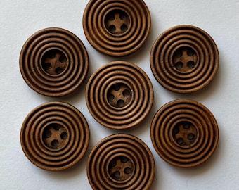 Rustic Brown Wooden Buttons, 25mm Circle Sewing Embellishments