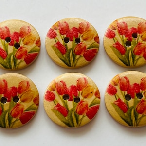 Boutons tulipe, Boutons floraux, Boutons rouges, Accessoires de couture, Scrapbooking, Boutons en bois, Embellissements, Boutons fleur