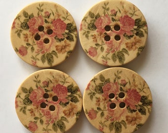 Pink Rose Buttons, 30mm Buttons , Sewing Supplies, Scrapbooking, Embellisments, Flower Buttons, Large Wooden Buttons, Decorative Buttons