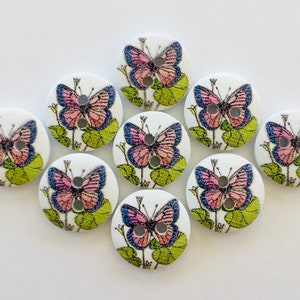 Vlinderknopen, 15 mm knopen, roze knopen, witte knopen, naaibenodigdheden, scrapbooking, versieringen, houten knopen, kaarten maken