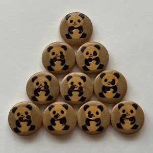 Panda Buttons, 15mm Buttons, Wooden Buttons, Sewing Supplies, Scrapbooking, Embellishments, Panda Bear Buttons image 3