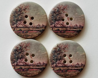 Vintage Oil Painting 30mm Buttons, Sewing Supplies, Embellishments