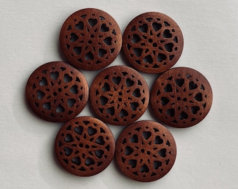 Rustic Brown 1” Wooden Buttons, Cut Out Heart Design