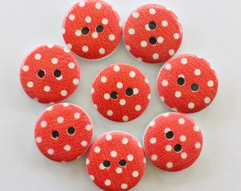 15mm fabric covered red polka dot buttons DIY Craft sold in pairs of 2