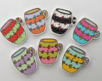 Mug Buttons, Coffee Buttons, Cup Buttons, Sewing Supplies, Scrapbooking, Embellishments, Tea Cup Buttons