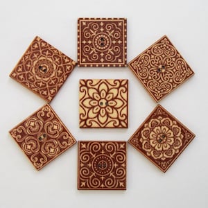 Boutons carrés, Boutons en bois 30 mm, Boutons marrons, Fournitures de couture, Scrapbooking, Embellissements, Boutons décoratifs, Fabrication de cartes