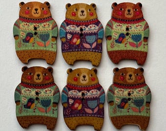 Bear Wooden 35mm Buttons, Sewing Embellishments