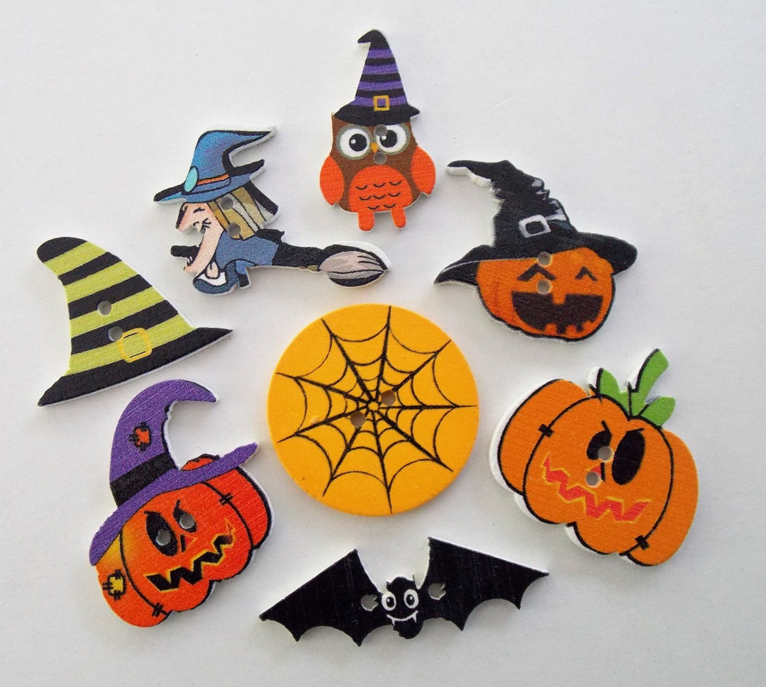 Halloween Buttons, Pumpkin Buttons, Sewing Supplies, Witch Buttons