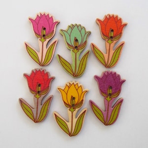 Boutons tulipe, Boutons floraux, Boutons fleuris, Accessoires de couture, Scrapbooking, Embellissements, Boutons plante, Boutons fleur rouge