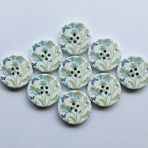 Floral Buttons, 30mm Buttons, Butterfly Buttons, Daisy Buttons, Sewing Supplies, Scrapbooking, Embellishments, Blue Flower Buttons image 4