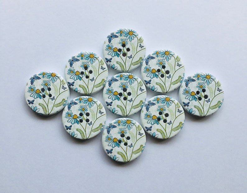 Floral Buttons, 30mm Buttons, Butterfly Buttons, Daisy Buttons, Sewing Supplies, Scrapbooking, Embellishments, Blue Flower Buttons image 4