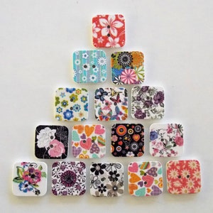 Botões quadrados, botões de 15 mm, botões de flores, botões florais, suprimentos de costura, scrapbooking, enfeites, botões decorativos, fabricação de cartões