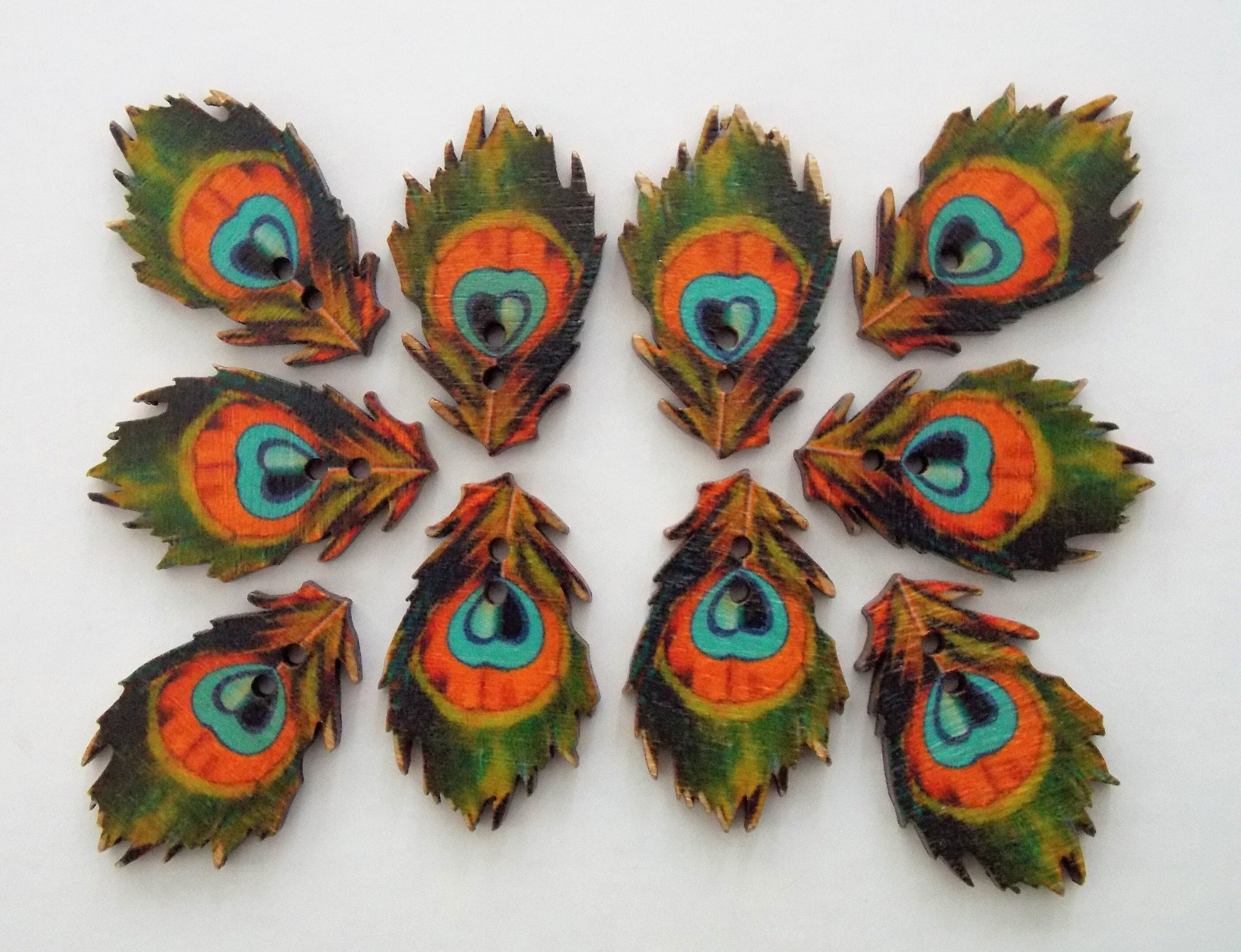 Peacock Feather Buttons Feather Buttons Bird Buttons Wooden - Etsy