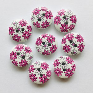 花ボタン、花柄ボタン、ピンクの花ボタン、白いボタン、裁縫用品、スクラップブッキング、装飾品、木製ボタン