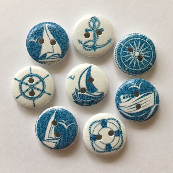 Nautical Buttons, Sailing Buttons, Sewing Supplies, Ship Buttons, Embellishments, Wooden Buttons, Scrapbooking, Craft Supplies, Boat Buttons
