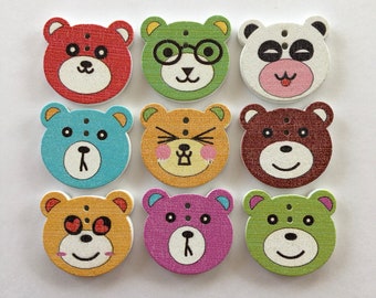 Bear Buttons, Sewing Supplies, Scrapbooking, Embellisments, Wooden Buttons