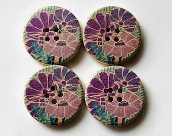 Flower Buttons, 30mm Purple Floral Buttons, Sewing Supplies, Embellishments