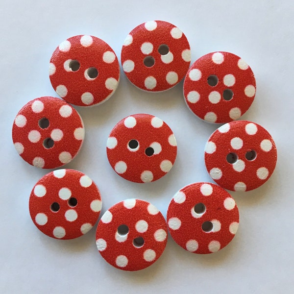 Polka Dot Buttons, Red Buttons, Spotted Buttons, Sewing Supplies, Scrapbooking, Embellishments, Wooden Buttons