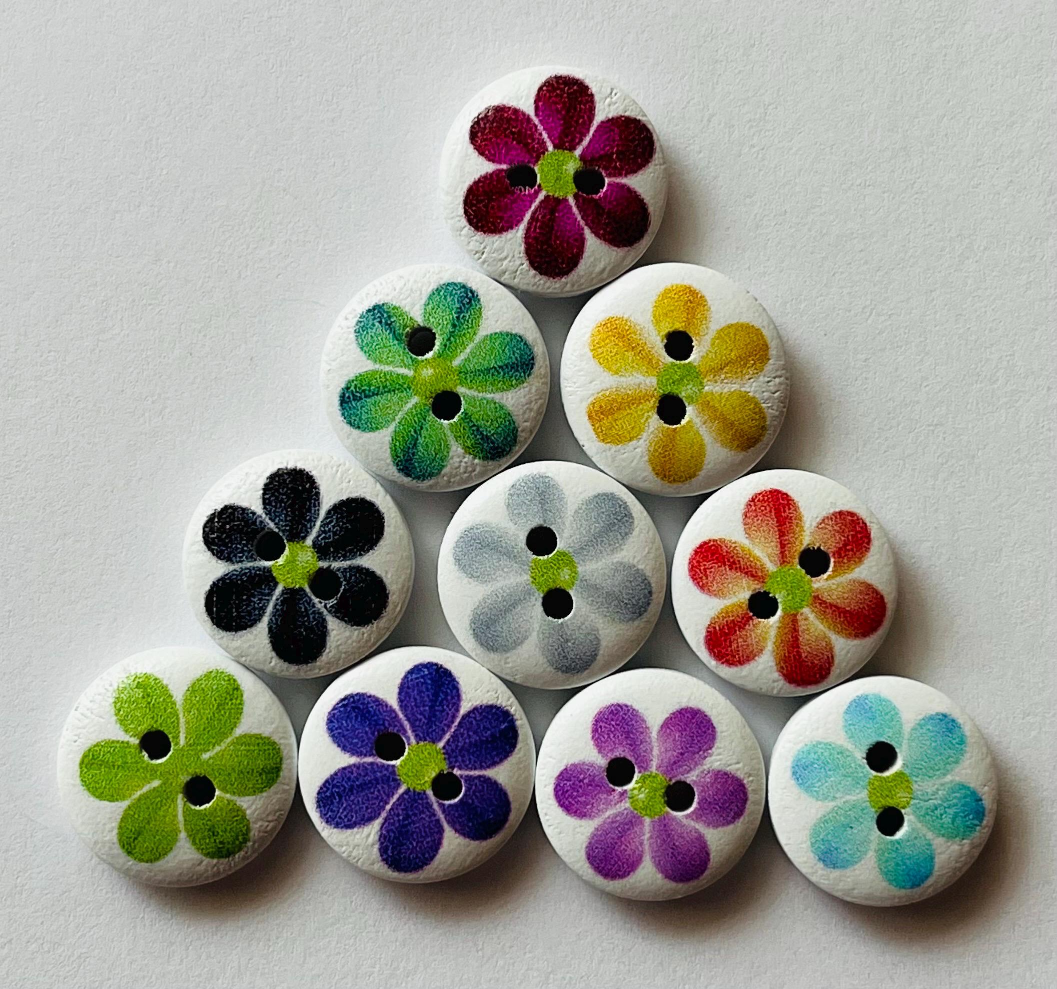 Daisy Flower Buttons, Colorful Wooden Buttons (15mm) - Etsy